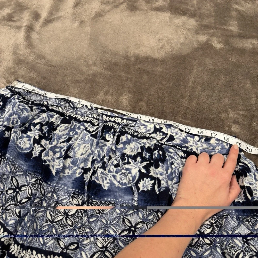 La Cera Skirt‎ Womens Small Blue Floral Maxi Drawstring Waist Flowy Boho